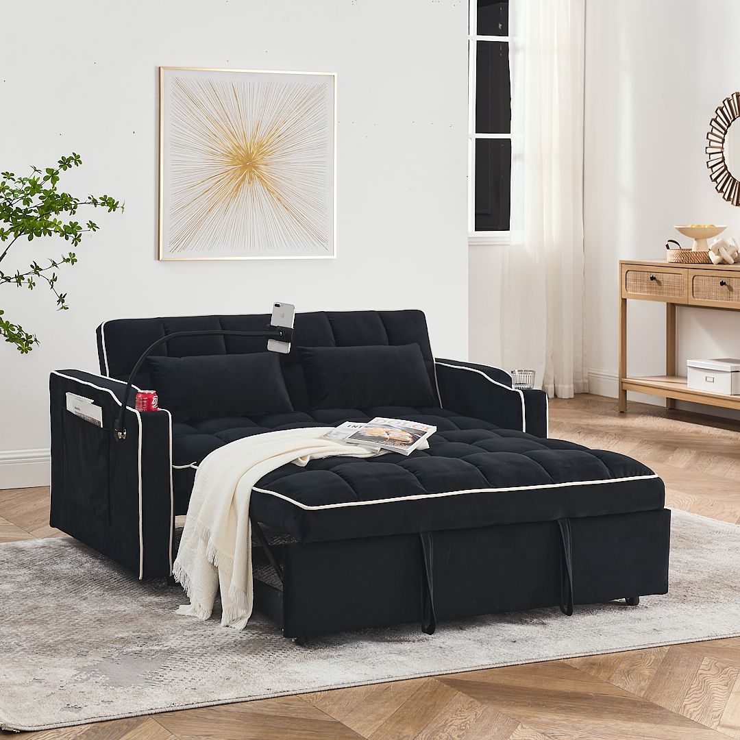 Fashionable Modern and Multi-functional Foldable Velvet Sofa Bed - Light Grey