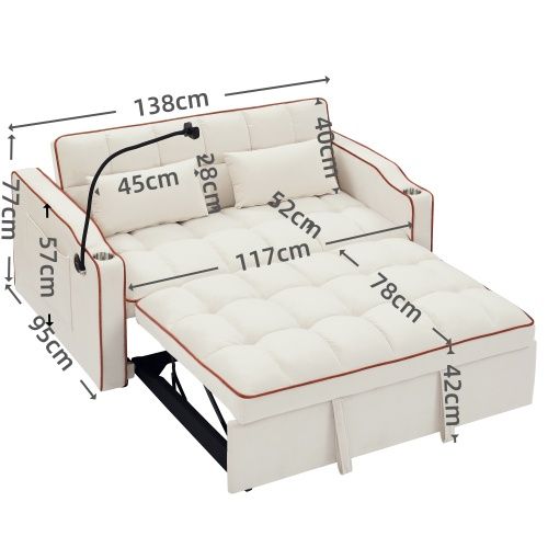Fashionable Modern and Multi-functional Foldable Velvet Sofa Bed - Light Grey