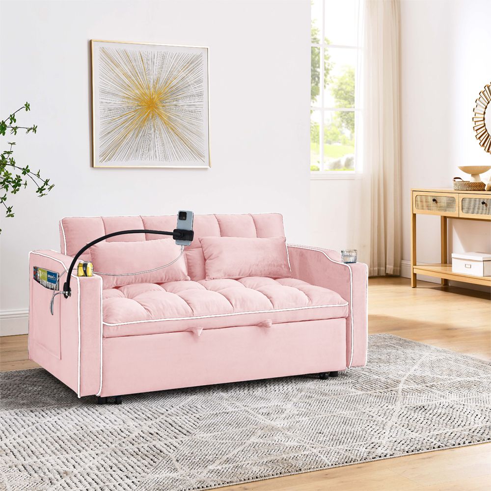 Fashionable Modern and Multi-functional Foldable Velvet Sofa Bed - Light Grey