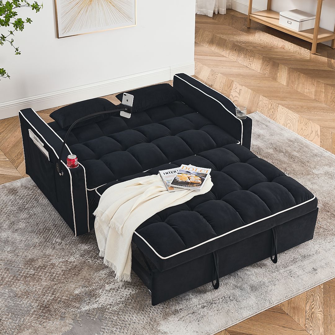 Fashionable Modern and Multi-functional Foldable Velvet Sofa Bed - Beige