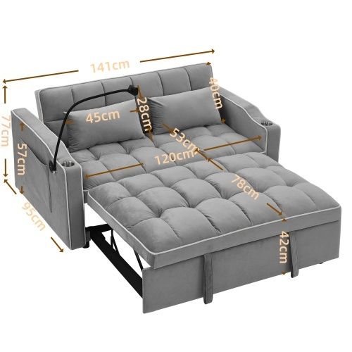 Fashionable Modern and Multi-functional Foldable Velvet Sofa Bed - Beige