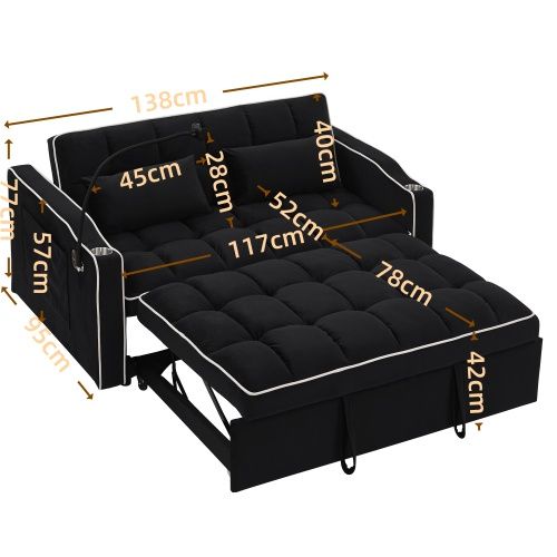 Fashionable Modern and Multi-functional Foldable Velvet Sofa Bed - Beige