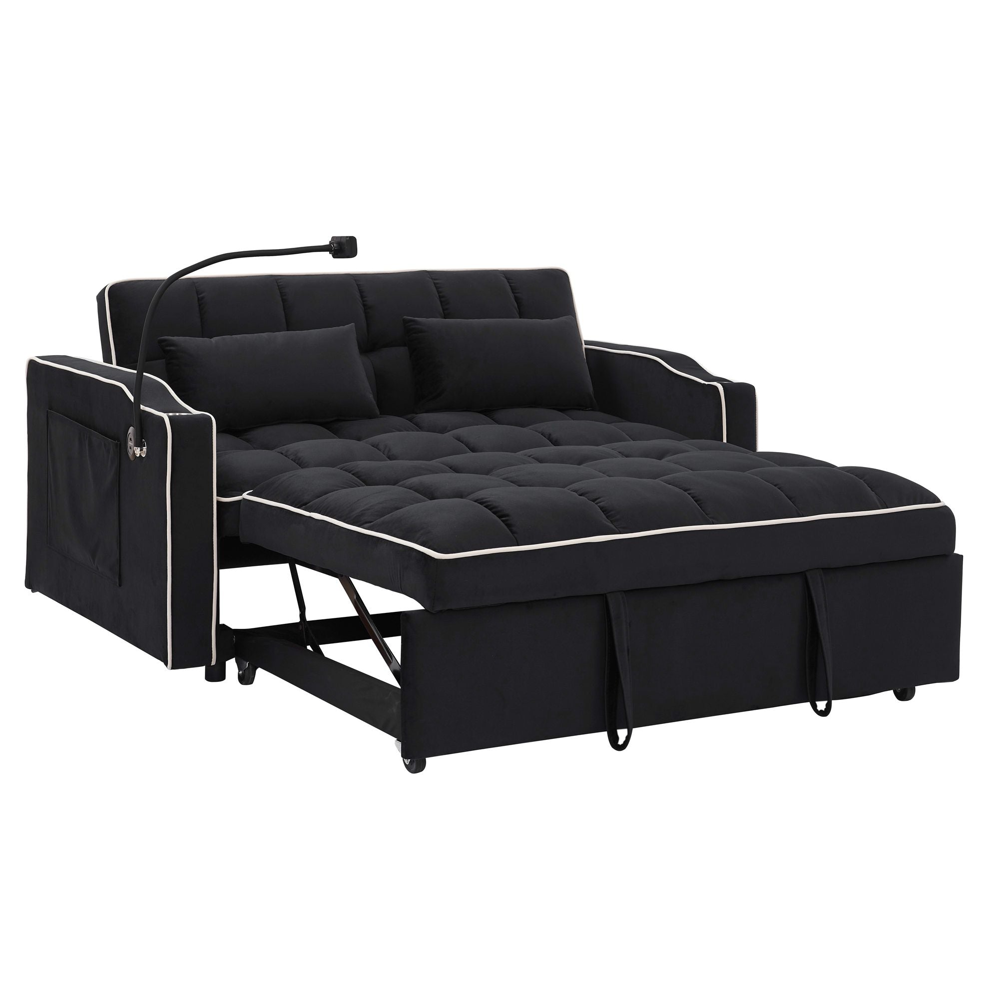 Fashionable Modern and Multi-functional Foldable Velvet Sofa Bed - Beige