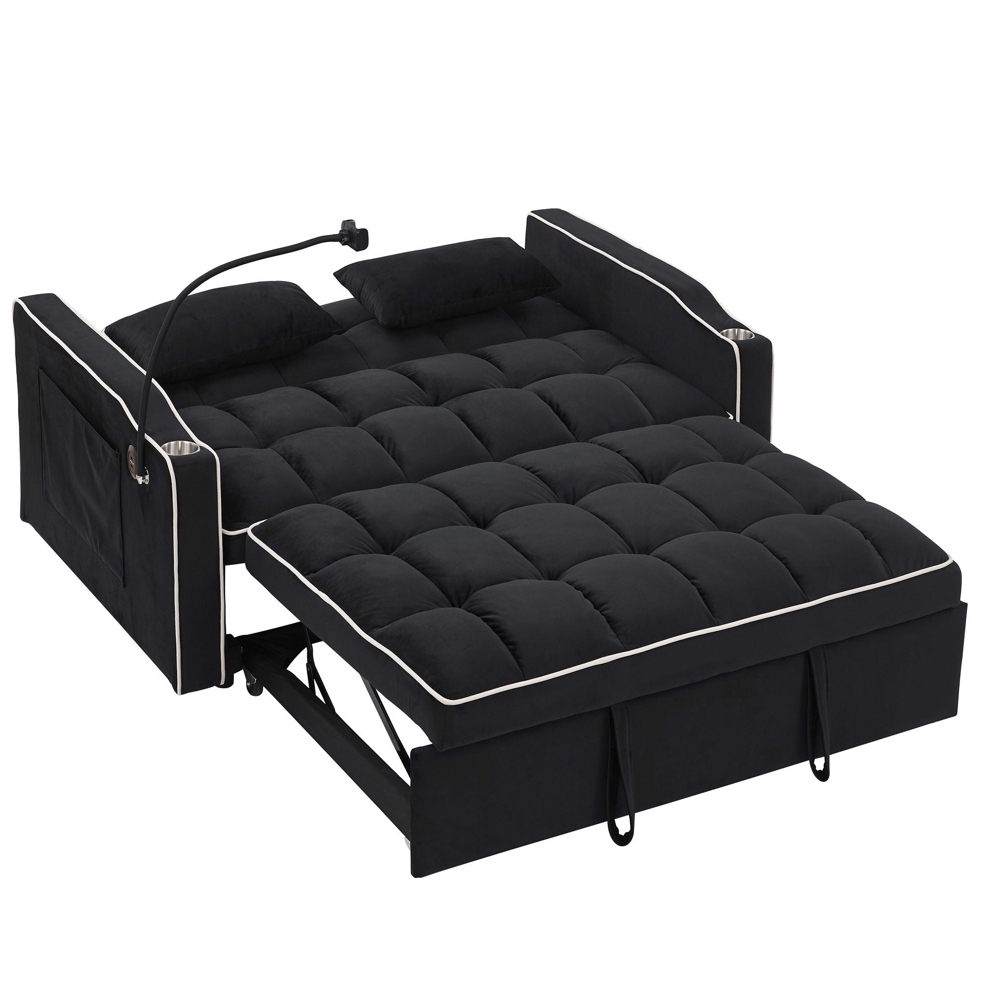 Fashionable Modern and Multi-functional Foldable Velvet Sofa Bed - Beige
