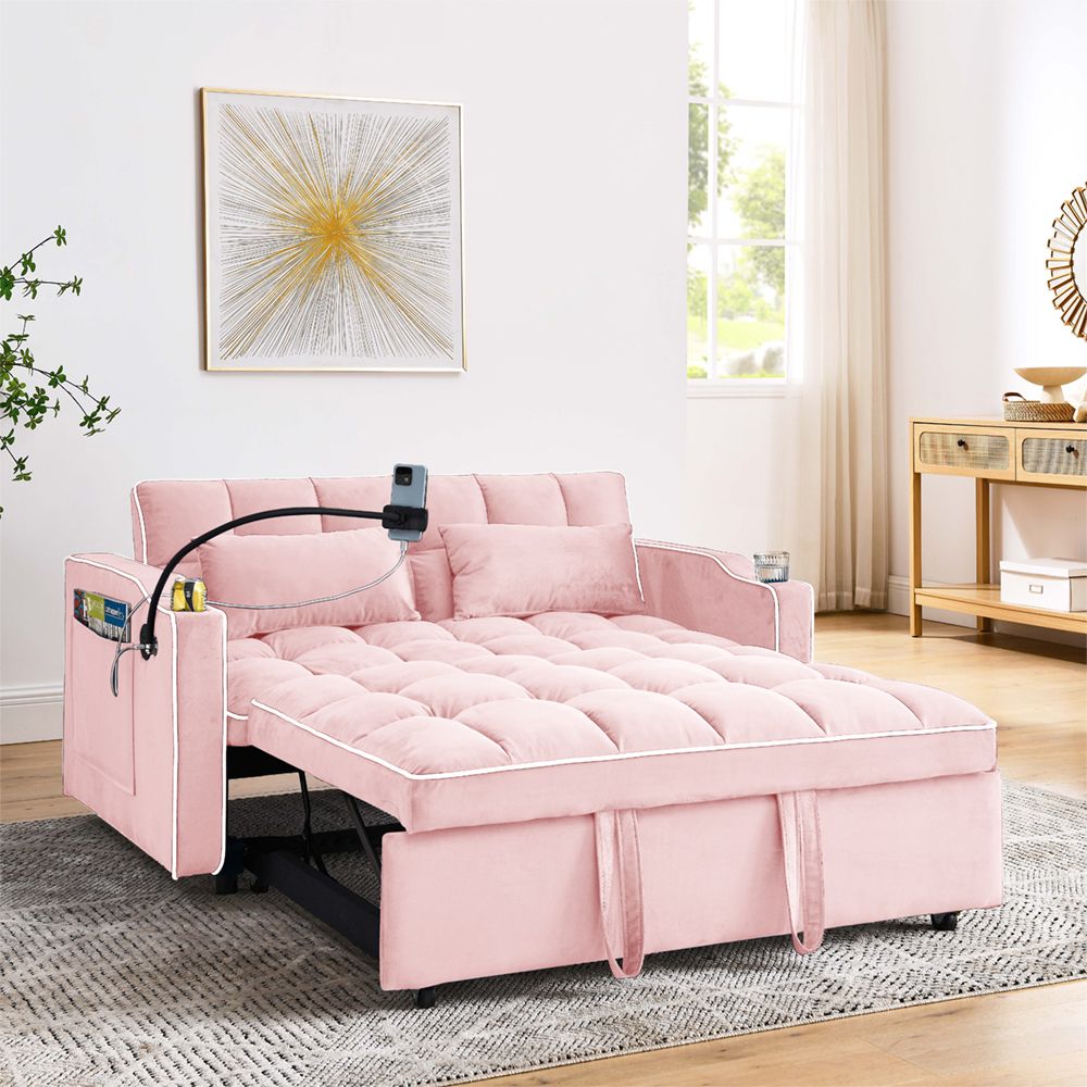 Fashionable Modern and Multi-functional Foldable Velvet Sofa Bed - Beige