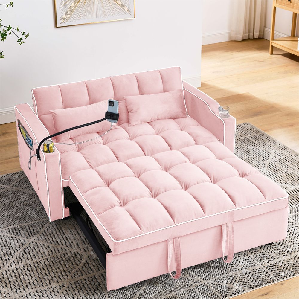 Fashionable Modern and Multi-functional Foldable Velvet Sofa Bed - Beige