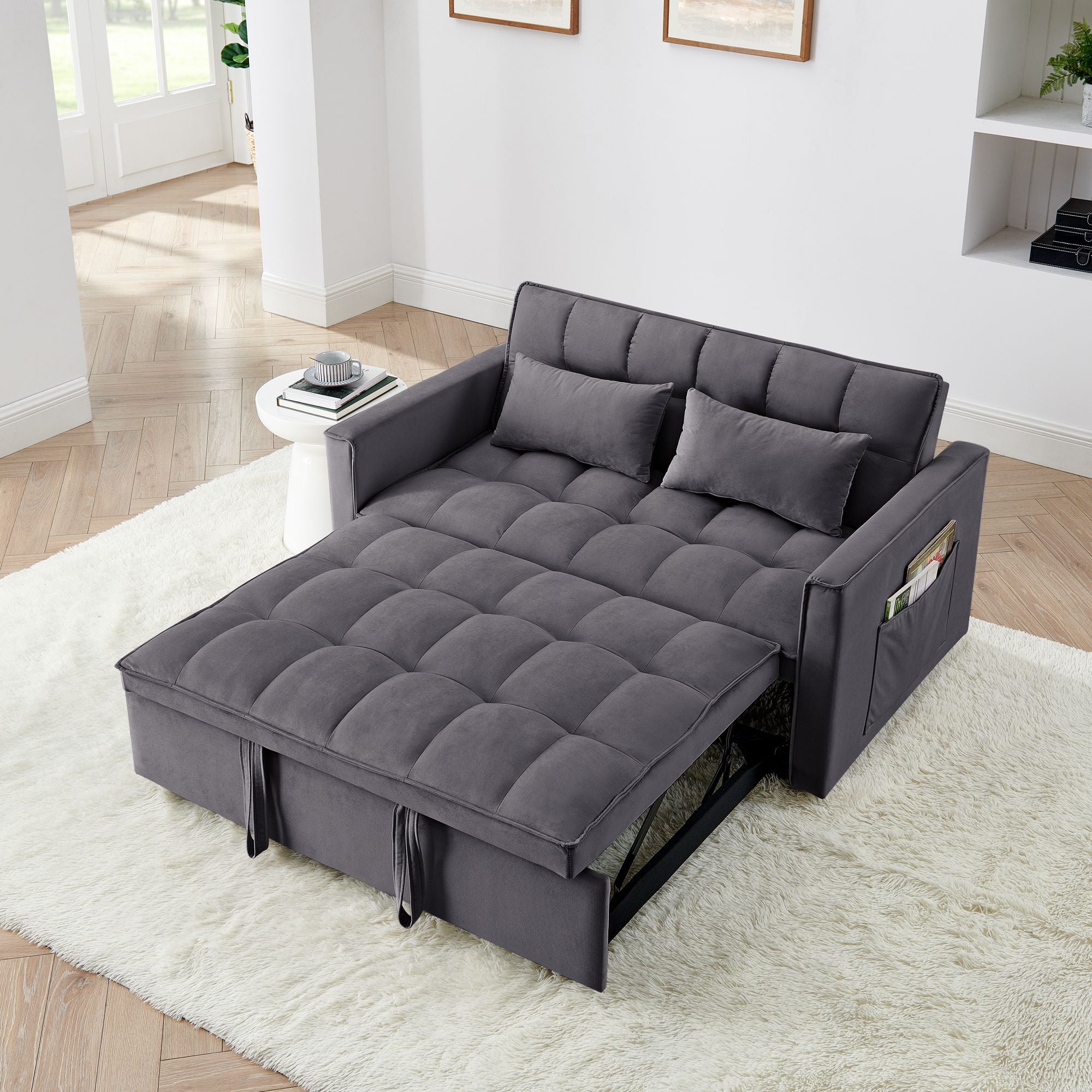 Fashionable Modern and Multi-functional Foldable Velvet Sofa Bed - Green