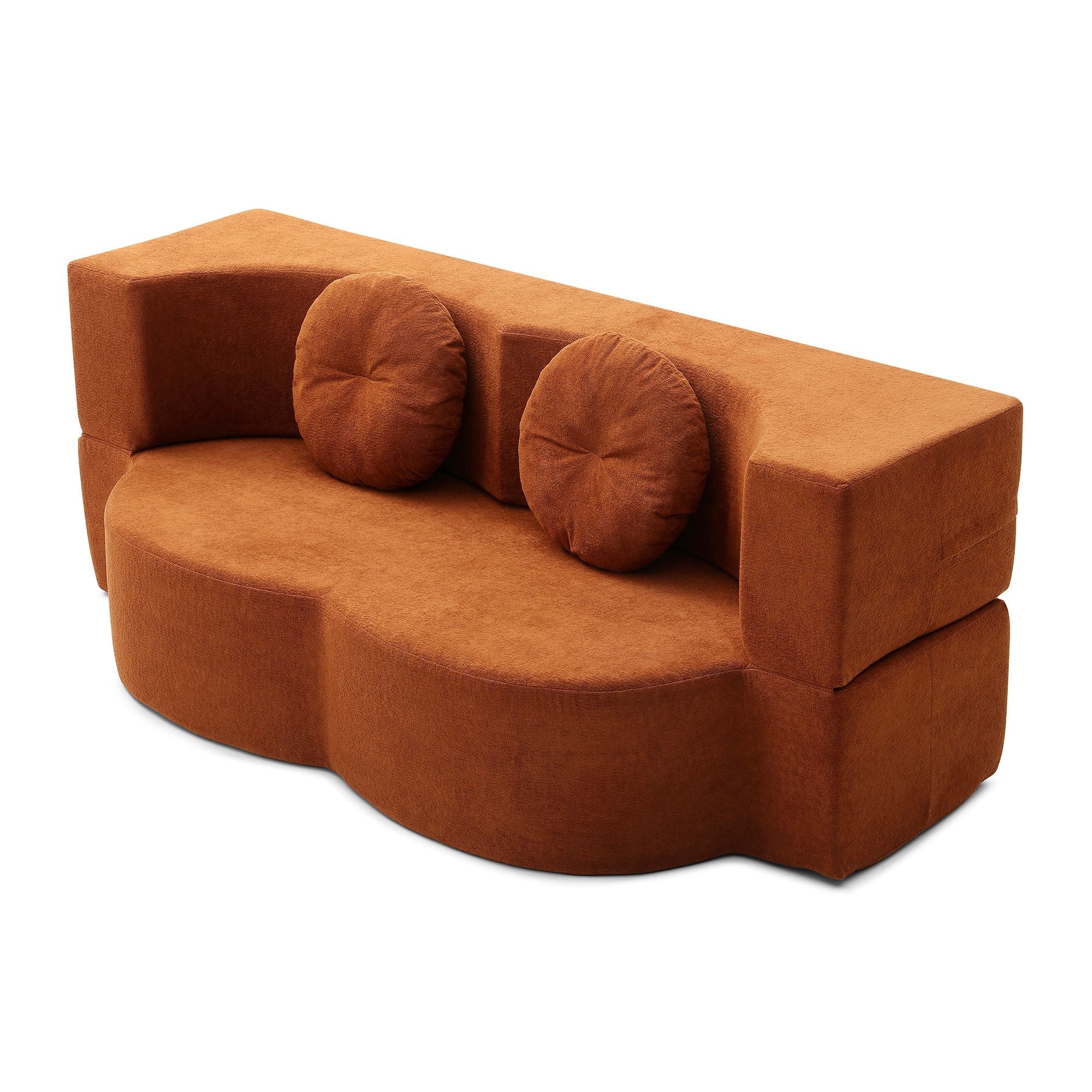 Convertible Folding Sofa Bed / Plush Corduroy Loveseat Couch - Orange