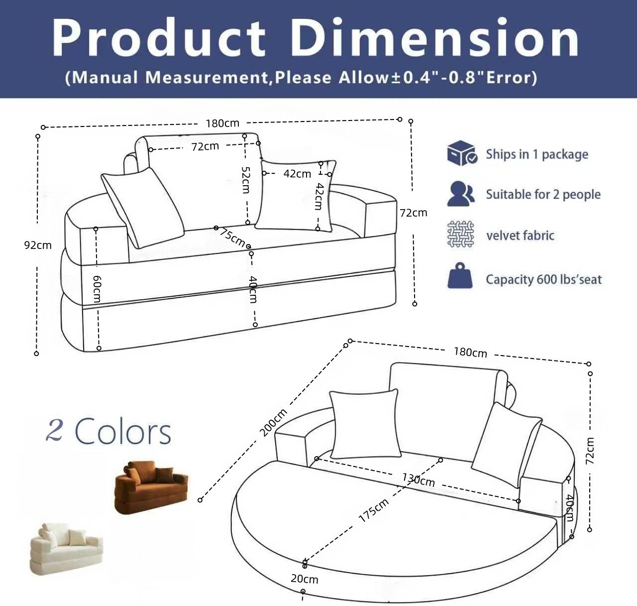 Multifunctional Round convertible Sofa Bed(Compressed Packaging) - Orange