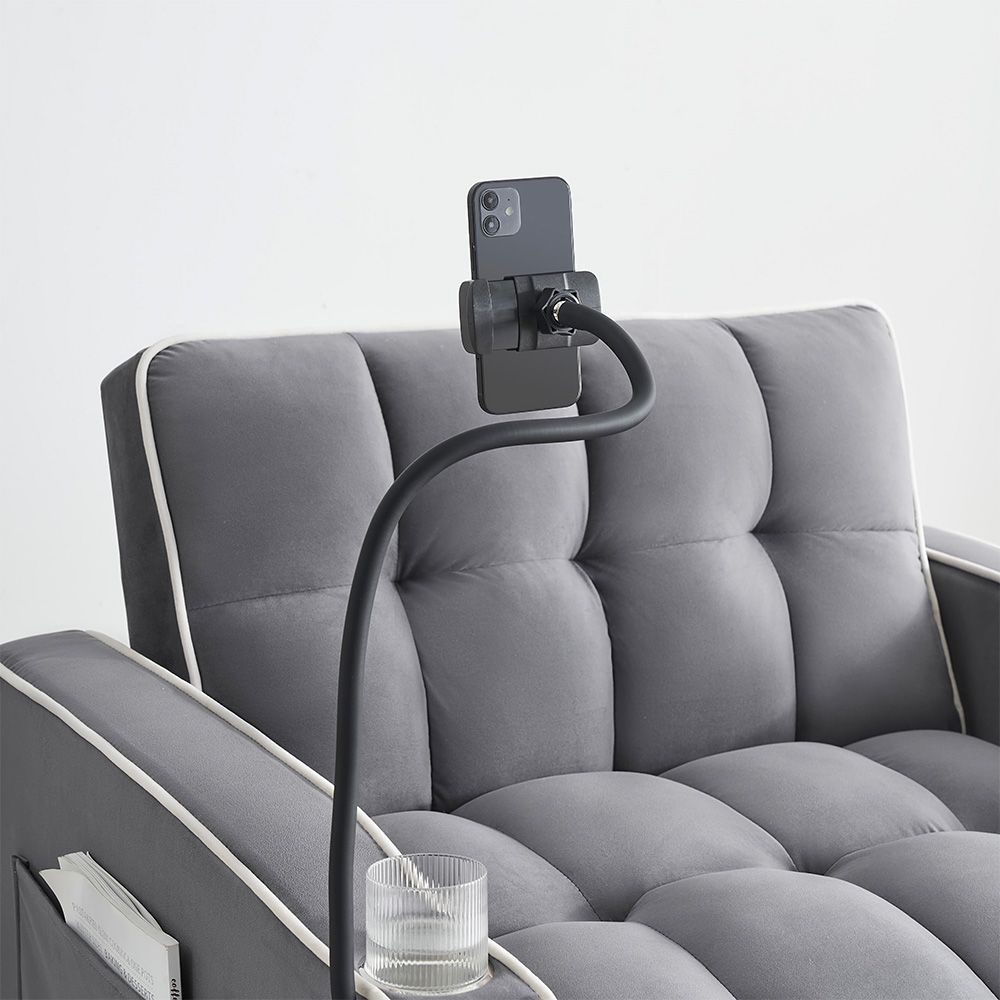 Single-seater sofa bed, equipped with USB ports and a phone holder - Black
