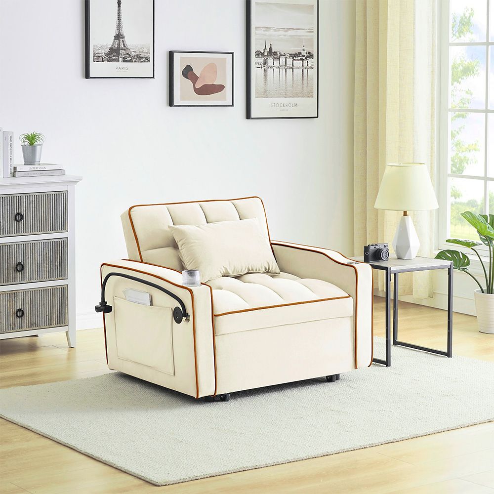 Single-seater sofa bed, equipped with USB ports and a phone holder - Black