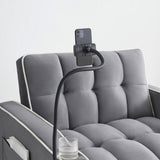 Single-seater sofa bed, equipped with USB ports and a phone holder - Grey