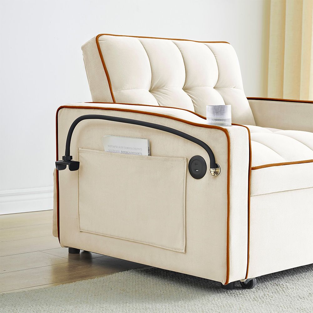 Single-seater sofa bed, equipped with USB ports and a phone holder - Grey