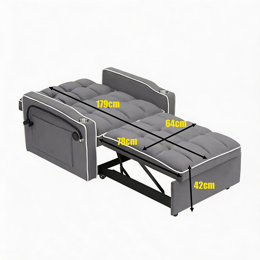 Single-seater sofa bed, equipped with USB ports and a phone holder - Beige