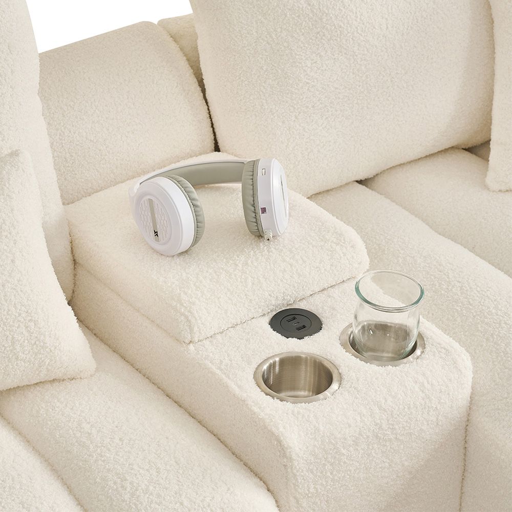 92-inch high-quality teddy fur fabric corner sofa - White
