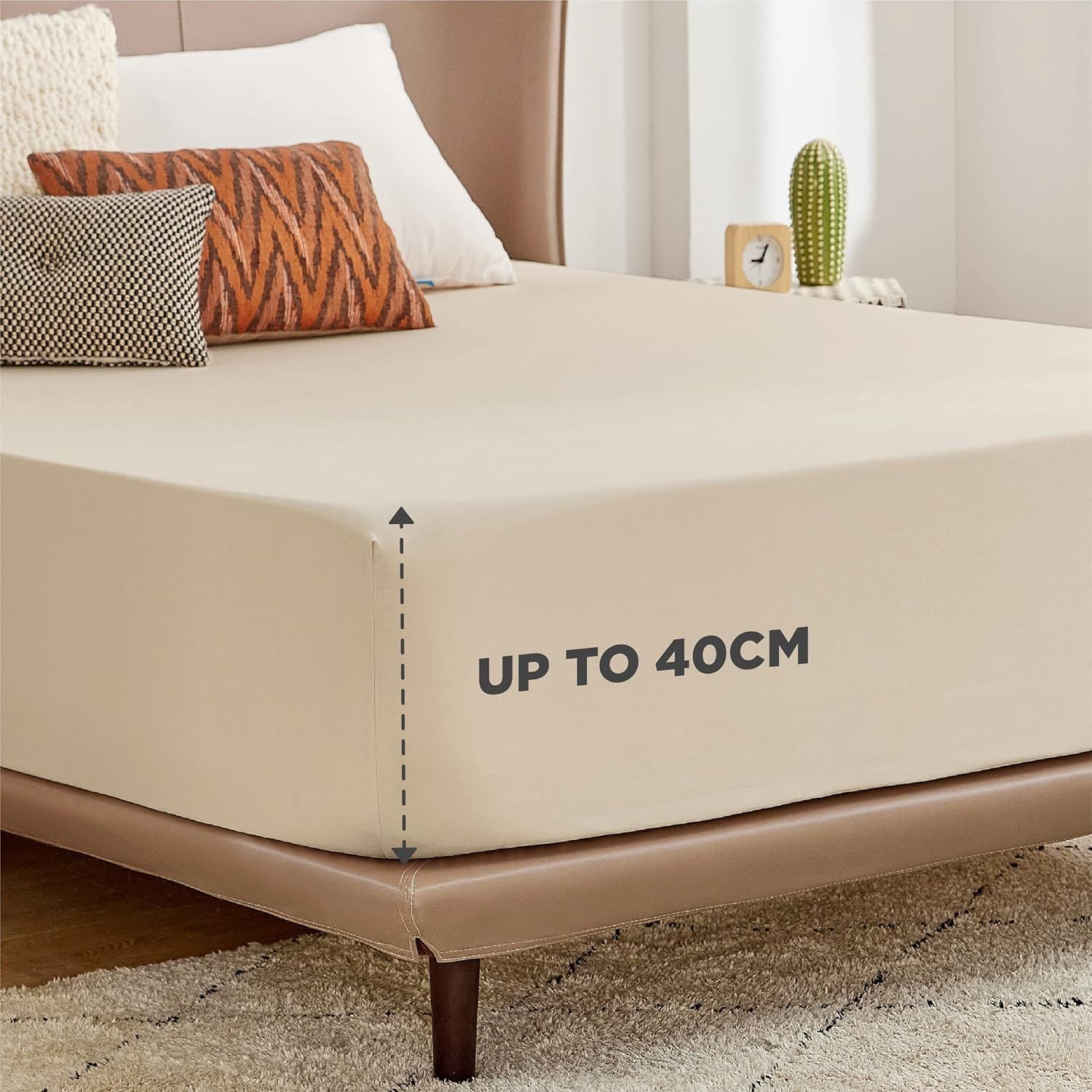 2000TC Hotel Quality Fitted Sheets - 2 Piece Fitted Sheets  -Breathable Bedding - Wrinkle, Fade, Stain Resistant- 16inch/40cm Deep Pocket Fitted Bed Sheets-Wrinkle and Fade Resistant,(Cream White,Double)