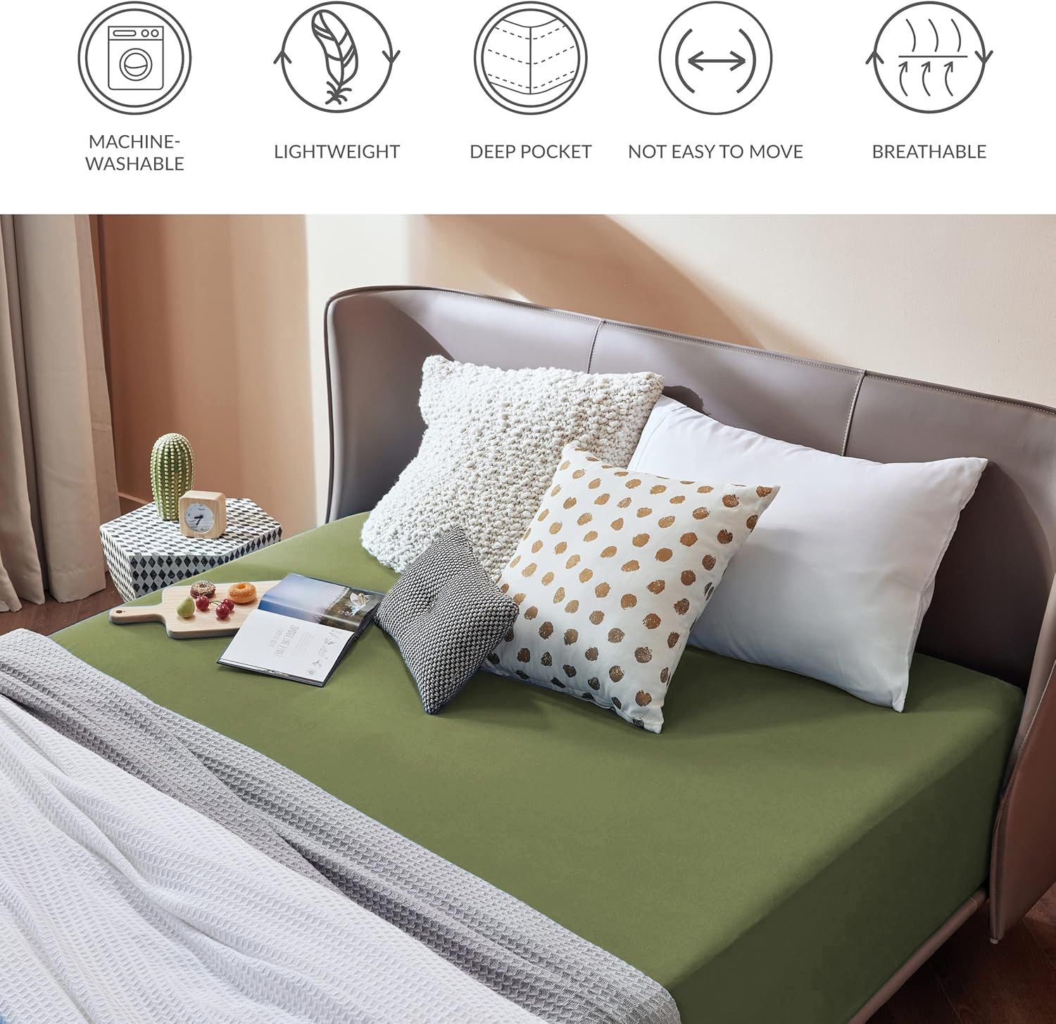 2000TC Hotel Quality Fitted Sheets - 2 Piece Fitted Sheets  -Breathable Bedding - Wrinkle, Fade, Stain Resistant- 16inch/40cm Deep Pocket Fitted Bed Sheets-Wrinkle and Fade Resistant,(Olive green,King Single)