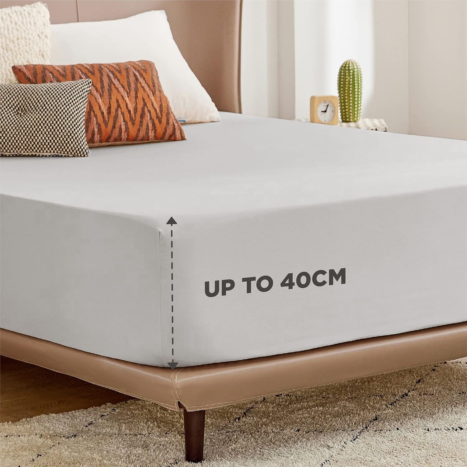 2000TC Hotel Quality Fitted Sheets - 2 Piece Fitted Sheets  -Breathable Bedding - Wrinkle, Fade, Stain Resistant- 16inch/40cm Deep Pocket Fitted Bed Sheets-Wrinkle and Fade Resistant,(Silver-gray,Queen)