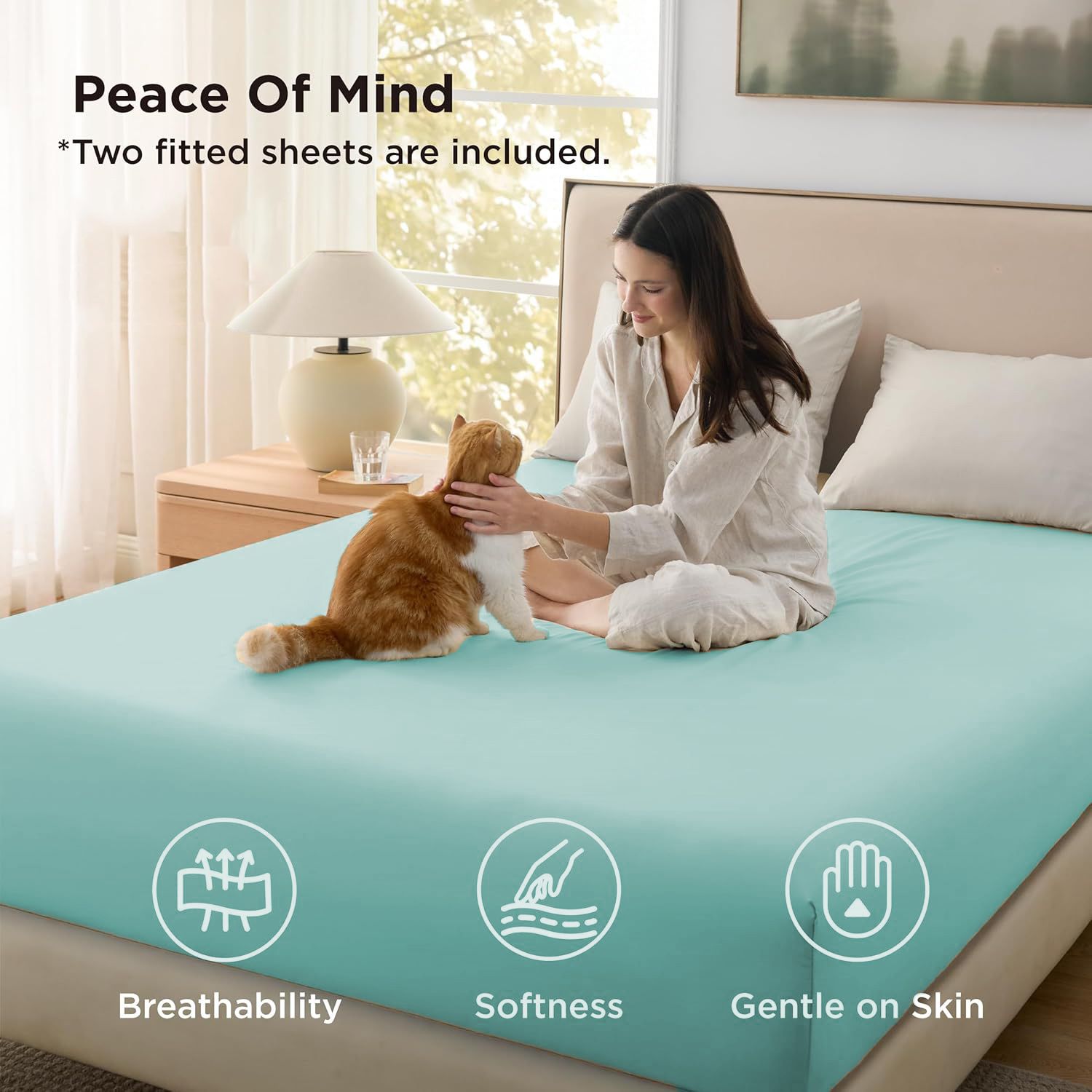 2000TC Hotel Quality Fitted Sheets - 2 Piece Fitted Sheets  -Breathable Bedding - Wrinkle, Fade, Stain Resistant- 16inch/40cm Deep Pocket Fitted Bed Sheets-Wrinkle and Fade Resistant,(Ice blue,Single)