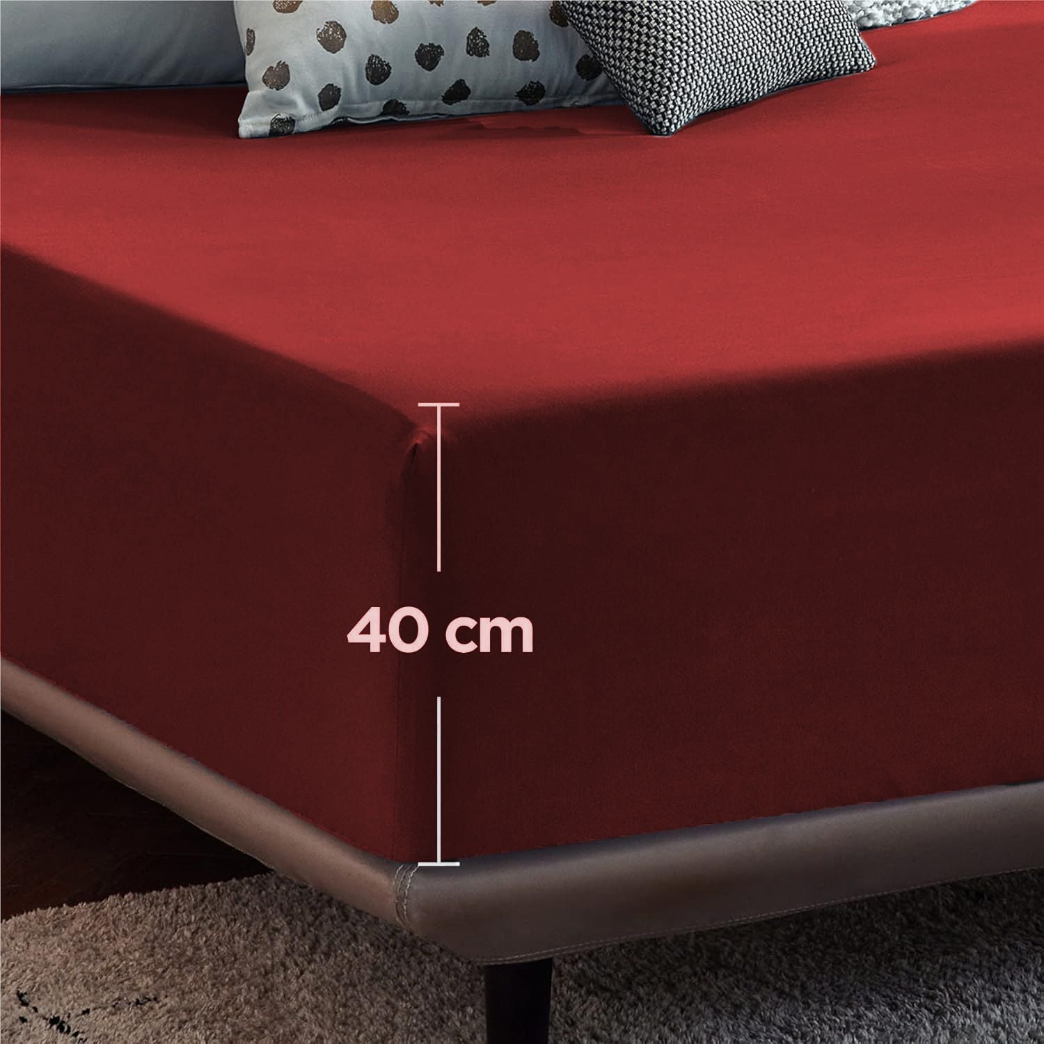 2000TC Hotel Quality Fitted Sheets - 2 Piece Fitted Sheets  -Breathable Bedding - Wrinkle, Fade, Stain Resistant- 16inch/40cm Deep Pocket Fitted Bed Sheets-Wrinkle and Fade Resistant,(Red,Single)