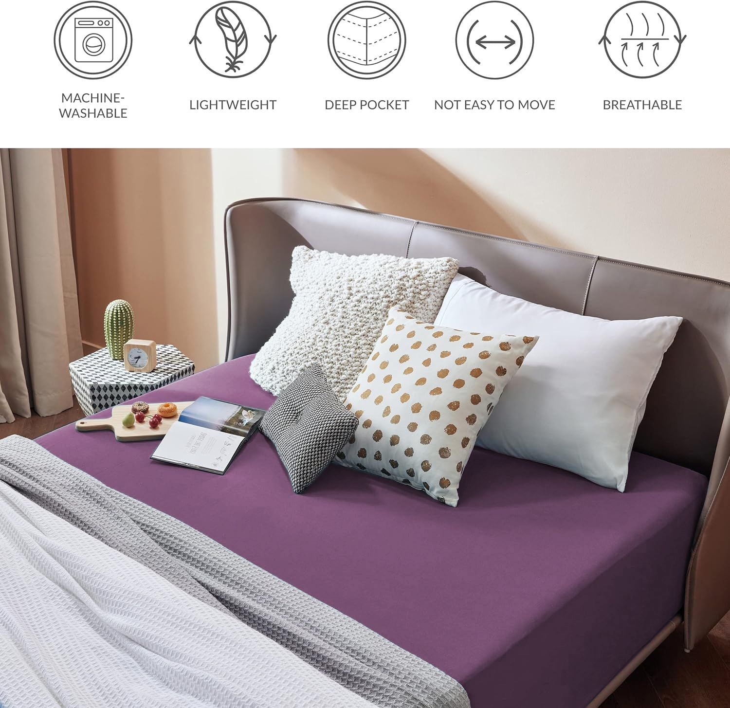 2000TC Hotel Quality Fitted Sheets - 2 Piece Fitted Sheets  -Breathable Bedding - Wrinkle, Fade, Stain Resistant- 16inch/40cm Deep Pocket Fitted Bed Sheets-Wrinkle and Fade Resistant,(Purple,Single)