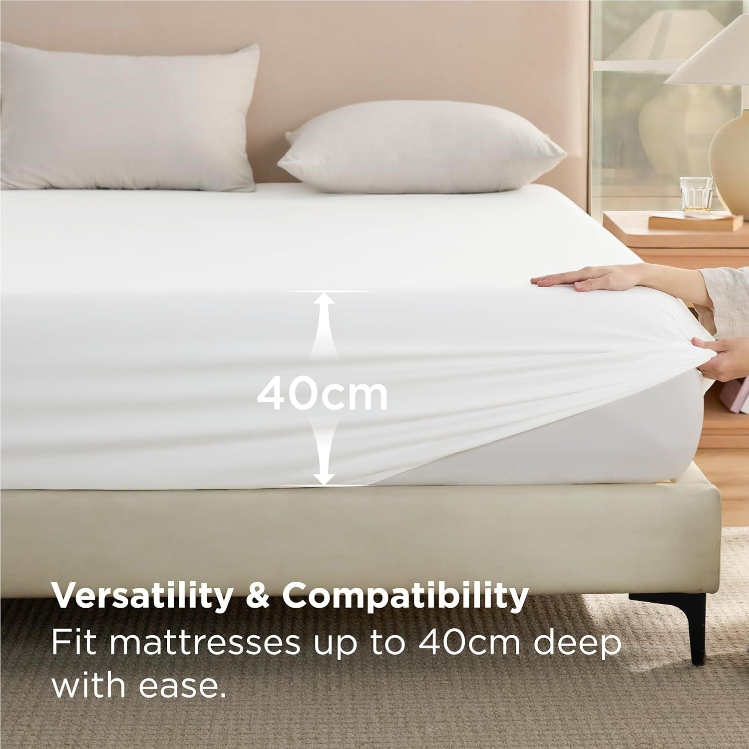 2000TC Hotel Quality Fitted Sheets - 2 Piece Fitted Sheets  -Breathable Bedding - Wrinkle, Fade, Stain Resistant- 16inch/40cm Deep Pocket Fitted Bed Sheets-Wrinkle and Fade Resistant,(White,Super King)