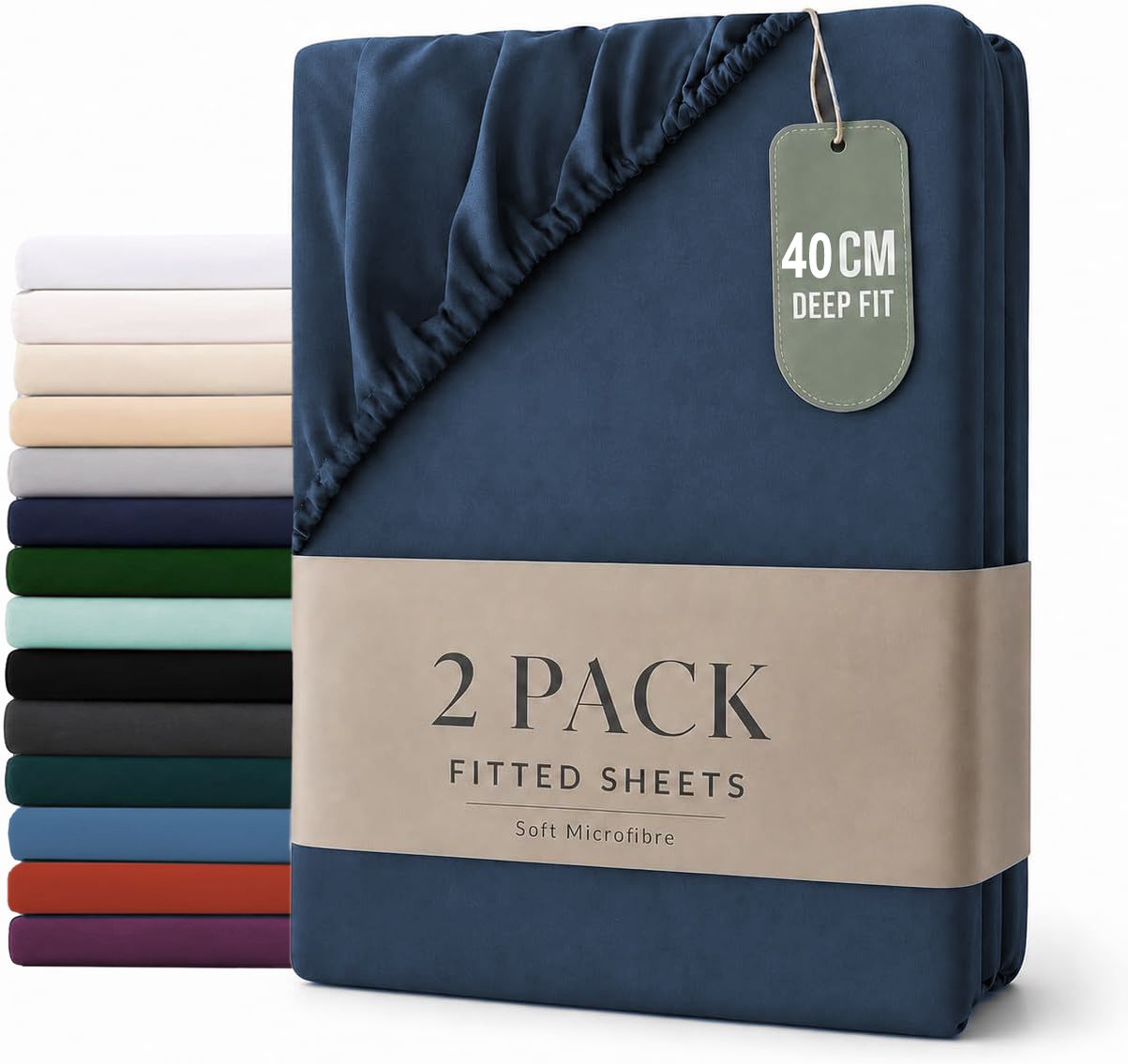 Hotel Quality Fitted sheets - 2 Piece Fitted sheets  -Breathable Bedding - Wrinkle, Fade, Stain Resistant- 26inch/40cm Deep Pocket Fitted Bed Sheet-Wrinkle and Fade Resistant,(Navy,Double)