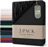 Hotel Quality Fitted sheets - 2 Piece Fitted sheets  -Breathable Bedding - Wrinkle, Fade, Stain Resistant- 26inch/40cm Deep Pocket Fitted Bed Sheet-Wrinkle and Fade Resistant,(Black,King)