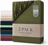 Hotel Quality Fitted sheets - 2 Piece Fitted sheets  -Breathable Bedding - Wrinkle, Fade, Stain Resistant- 26inch/40cm Deep Pocket Fitted Bed Sheet-Wrinkle and Fade Resistant,(Olive green,King)