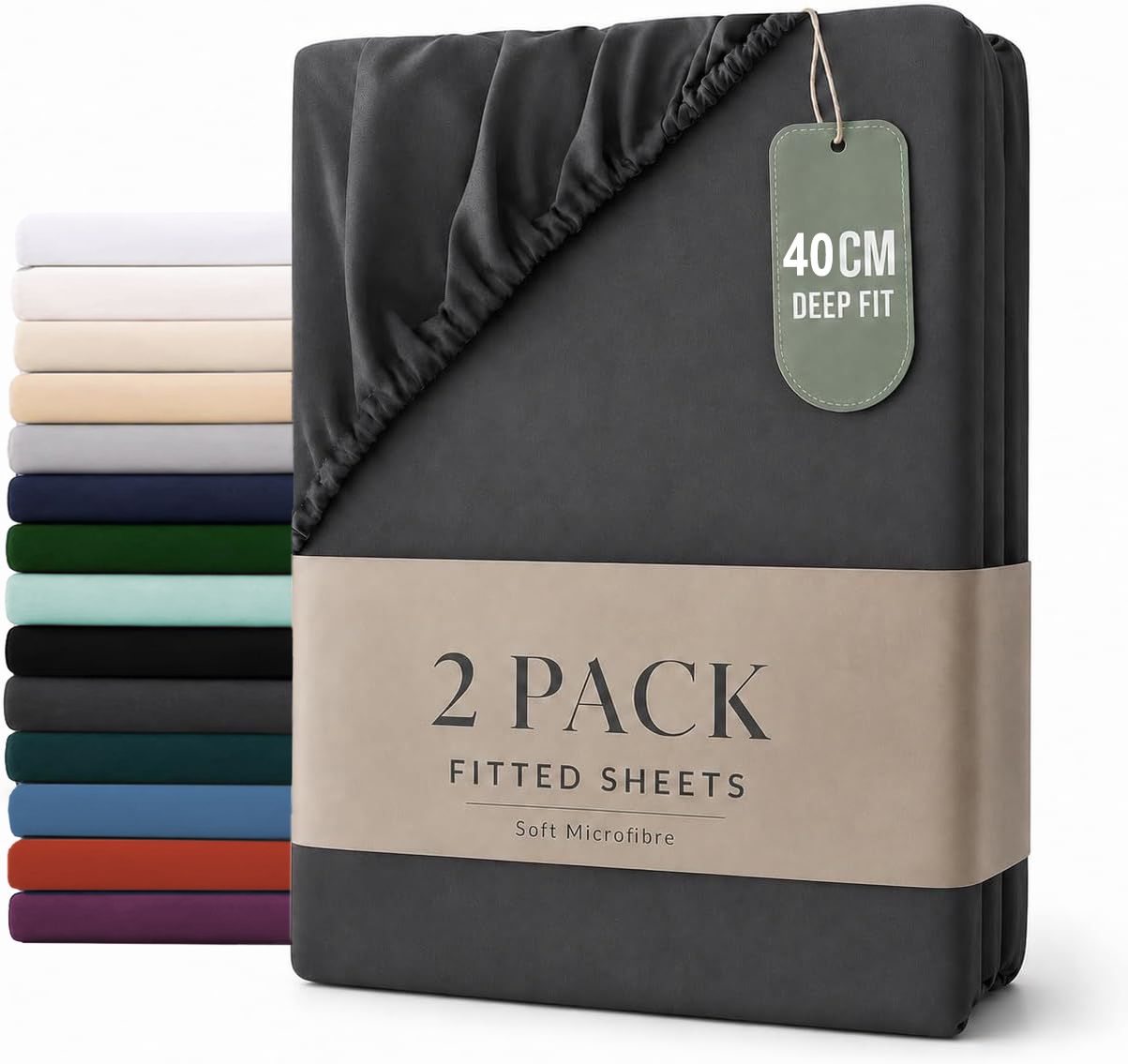 Hotel Quality Fitted sheets - 2 Piece Fitted sheets  -Breathable Bedding - Wrinkle, Fade, Stain Resistant- 26inch/40cm Deep Pocket Fitted Bed Sheet-Wrinkle and Fade Resistant,(Dark gray,King)