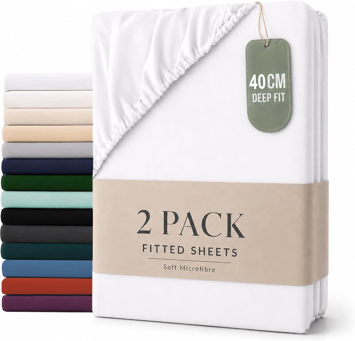 Hotel Quality Fitted sheets - 2 Piece Fitted sheets  -Breathable Bedding - Wrinkle, Fade, Stain Resistant- 26inch/40cm Deep Pocket Fitted Bed Sheet-Wrinkle and Fade Resistant,(White,King Single)