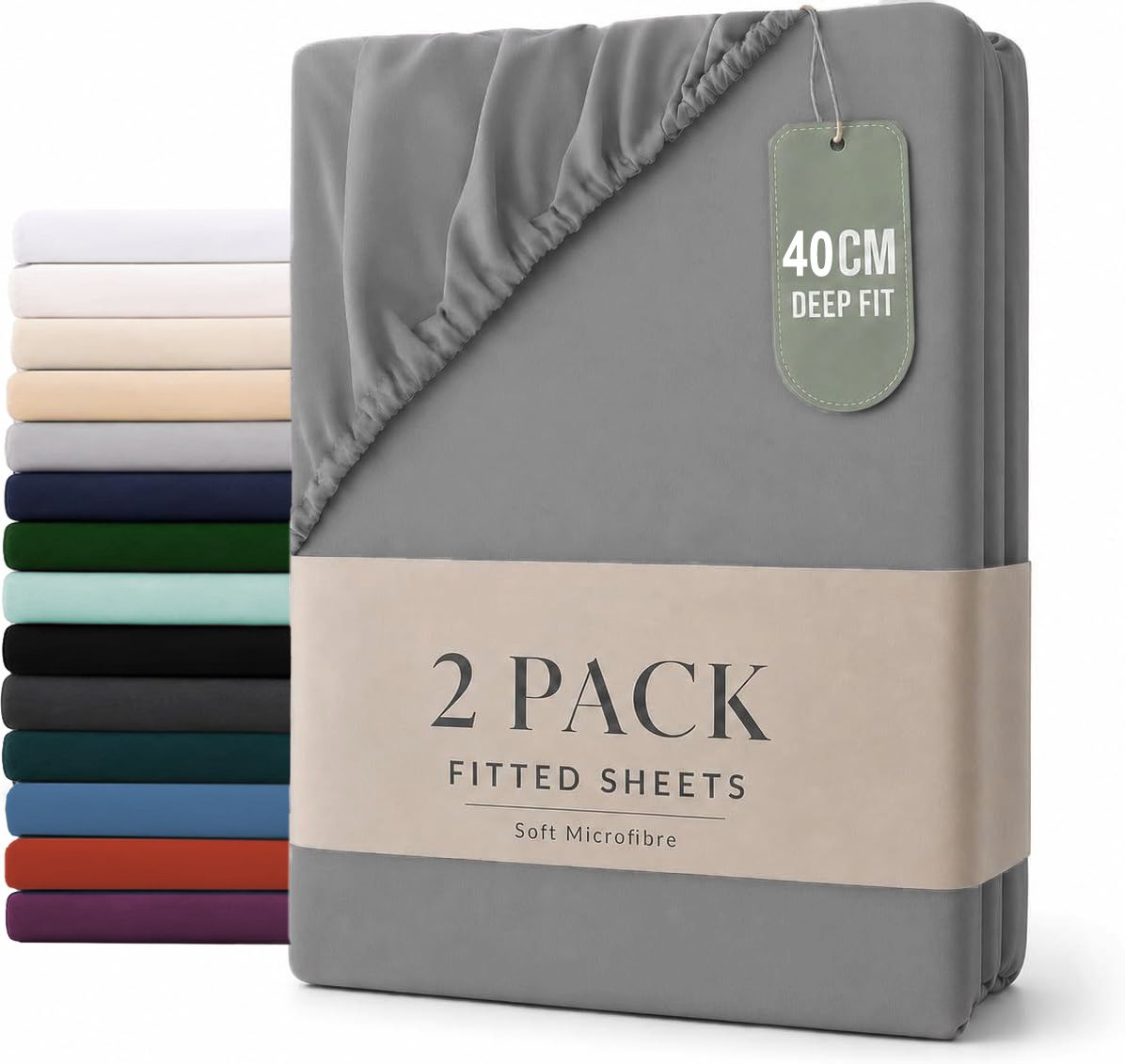 Hotel Quality Fitted sheets - 2 Piece Fitted sheets  -Breathable Bedding - Wrinkle, Fade, Stain Resistant- 26inch/40cm Deep Pocket Fitted Bed Sheet-Wrinkle and Fade Resistant,(Grey,Queen)