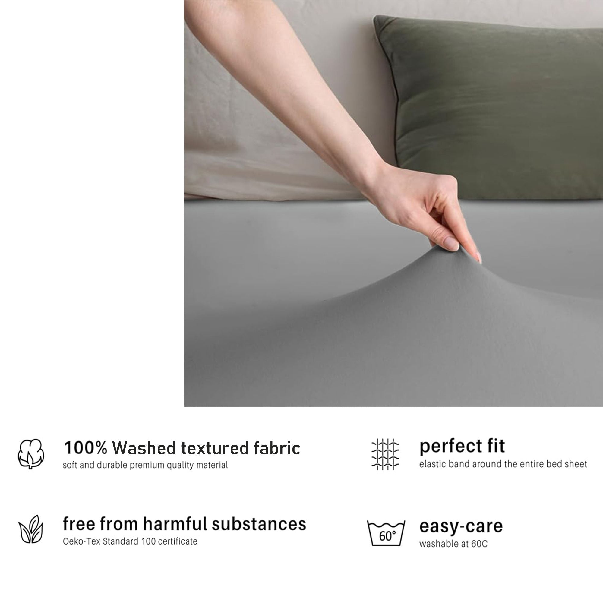 Hotel Quality Fitted sheets - 2 Piece Fitted sheets  -Breathable Bedding - Wrinkle, Fade, Stain Resistant- 26inch/40cm Deep Pocket Fitted Bed Sheet-Wrinkle and Fade Resistant,(Grey,Queen)