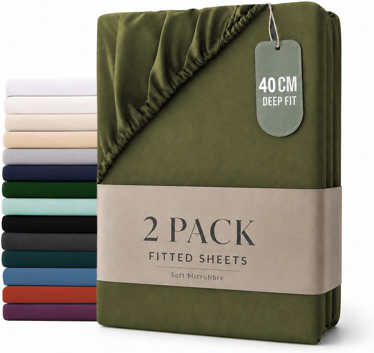 Hotel Quality Fitted sheets - 2 Piece Fitted sheets  -Breathable Bedding - Wrinkle, Fade, Stain Resistant- 26inch/40cm Deep Pocket Fitted Bed Sheet-Wrinkle and Fade Resistant,(Olive green,Queen)