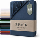 Hotel Quality Fitted sheets - 2 Piece Fitted sheets  -Breathable Bedding - Wrinkle, Fade, Stain Resistant- 26inch/40cm Deep Pocket Fitted Bed Sheet-Wrinkle and Fade Resistant,(Navy,Single)