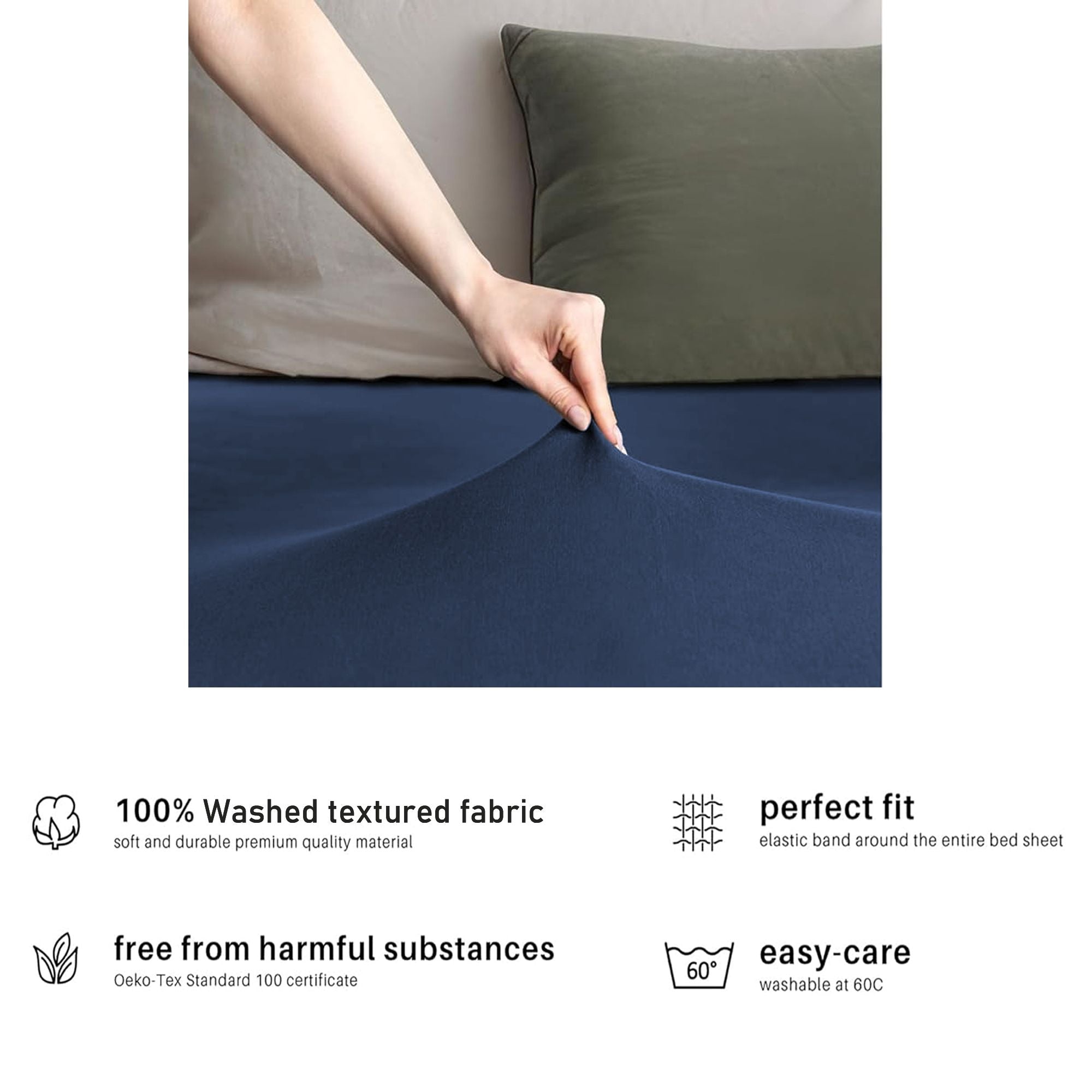 Hotel Quality Fitted sheets - 2 Piece Fitted sheets  -Breathable Bedding - Wrinkle, Fade, Stain Resistant- 26inch/40cm Deep Pocket Fitted Bed Sheet-Wrinkle and Fade Resistant,(Navy,Single)