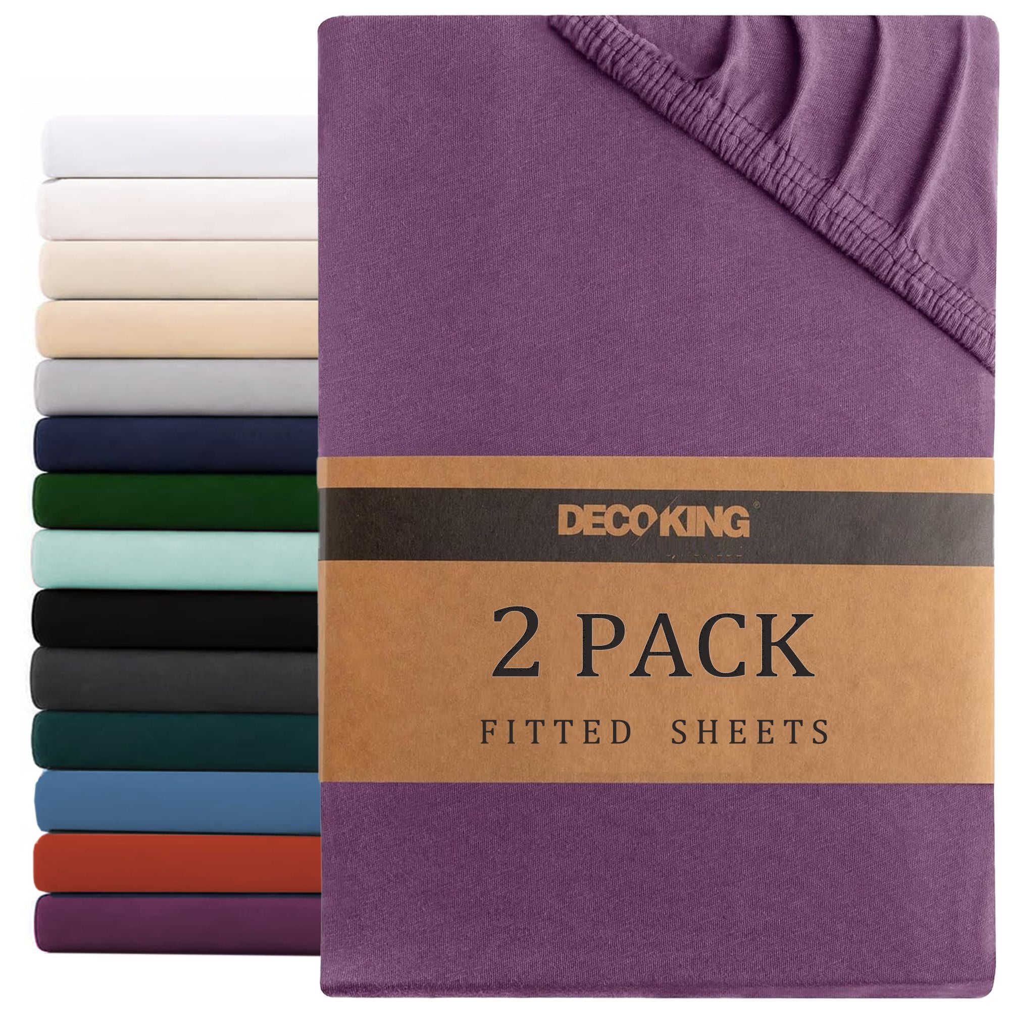 Hotel Quality Fitted sheets - 2 Piece Fitted sheets  -Breathable Bedding - Wrinkle, Fade, Stain Resistant- 26inch/40cm Deep Pocket Fitted Bed Sheet-Wrinkle and Fade Resistant,(Purple,Single)