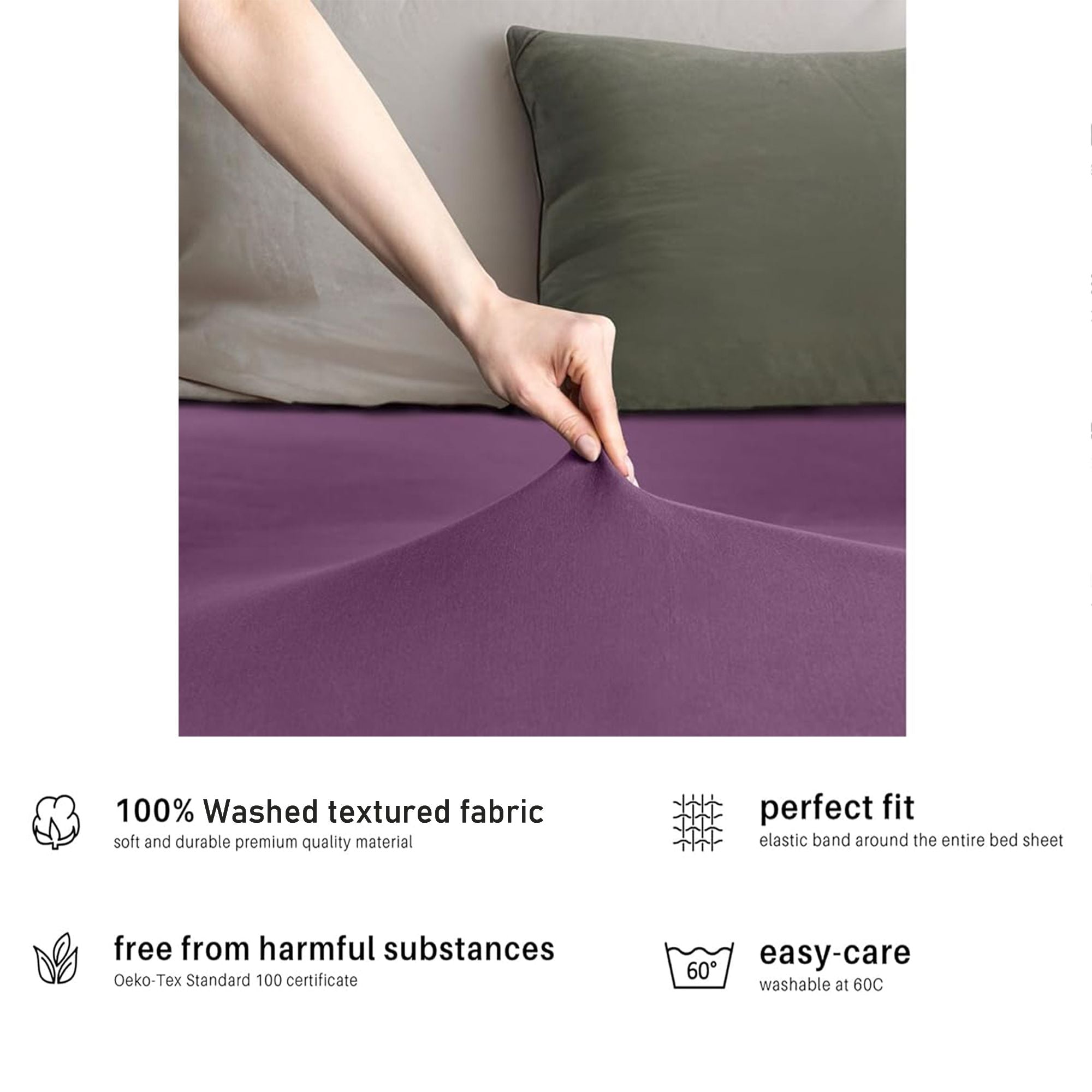 Hotel Quality Fitted sheets - 2 Piece Fitted sheets  -Breathable Bedding - Wrinkle, Fade, Stain Resistant- 26inch/40cm Deep Pocket Fitted Bed Sheet-Wrinkle and Fade Resistant,(Purple,Single)