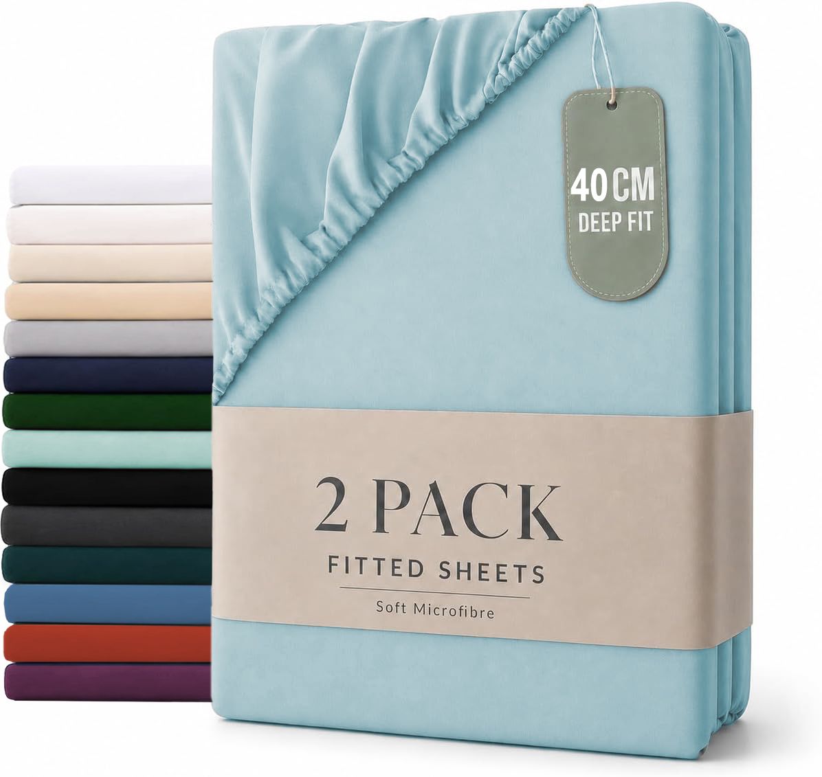 Hotel Quality Fitted sheets - 2 Piece Fitted sheets  -Breathable Bedding - Wrinkle, Fade, Stain Resistant- 26inch/40cm Deep Pocket Fitted Bed Sheet-Wrinkle and Fade Resistant,(Ice blue,Super King)
