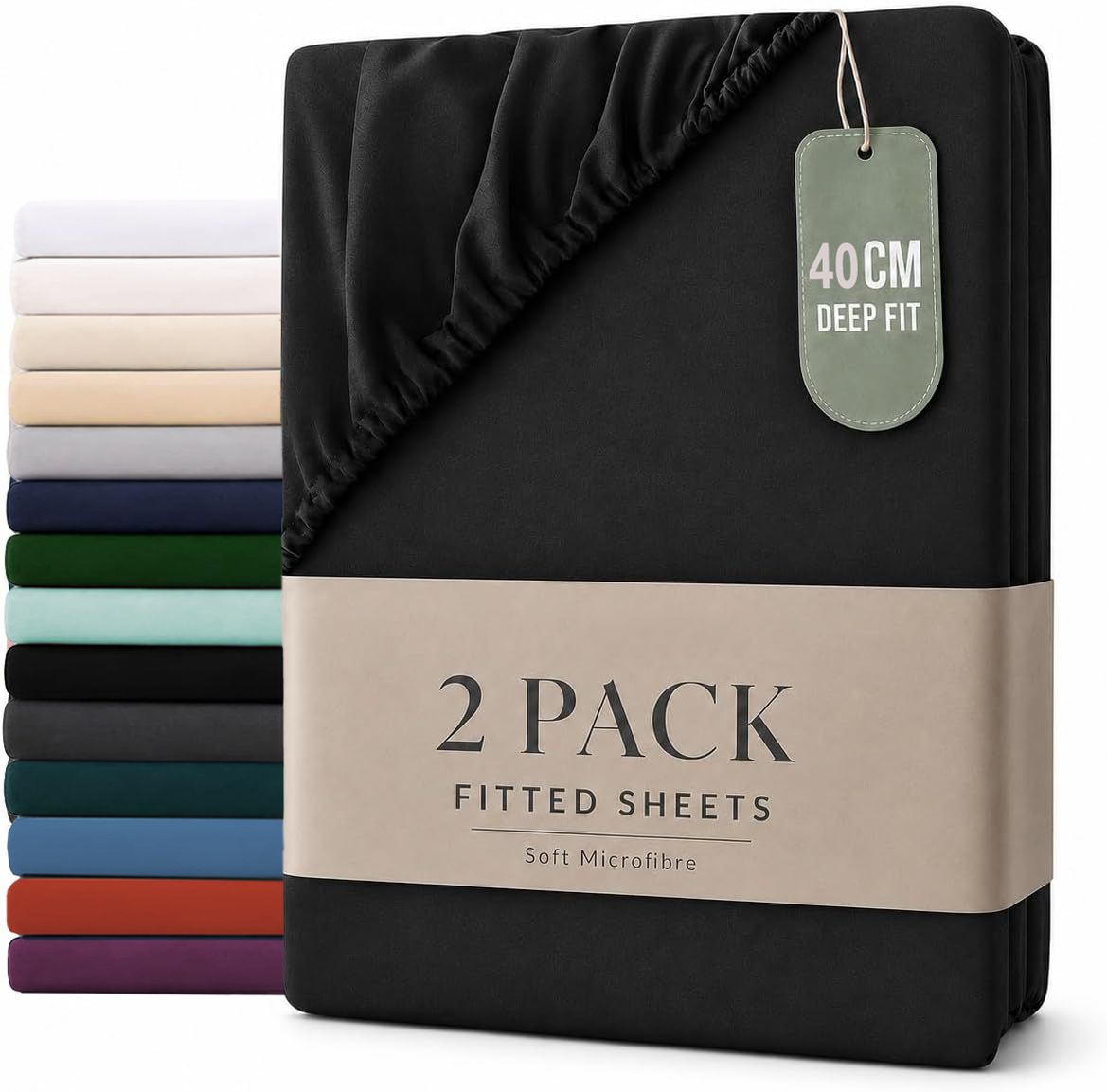 Hotel Quality Fitted sheets - 2 Piece Fitted sheets  -Breathable Bedding - Wrinkle, Fade, Stain Resistant- 26inch/40cm Deep Pocket Fitted Bed Sheet-Wrinkle and Fade Resistant,(Black,Super King)