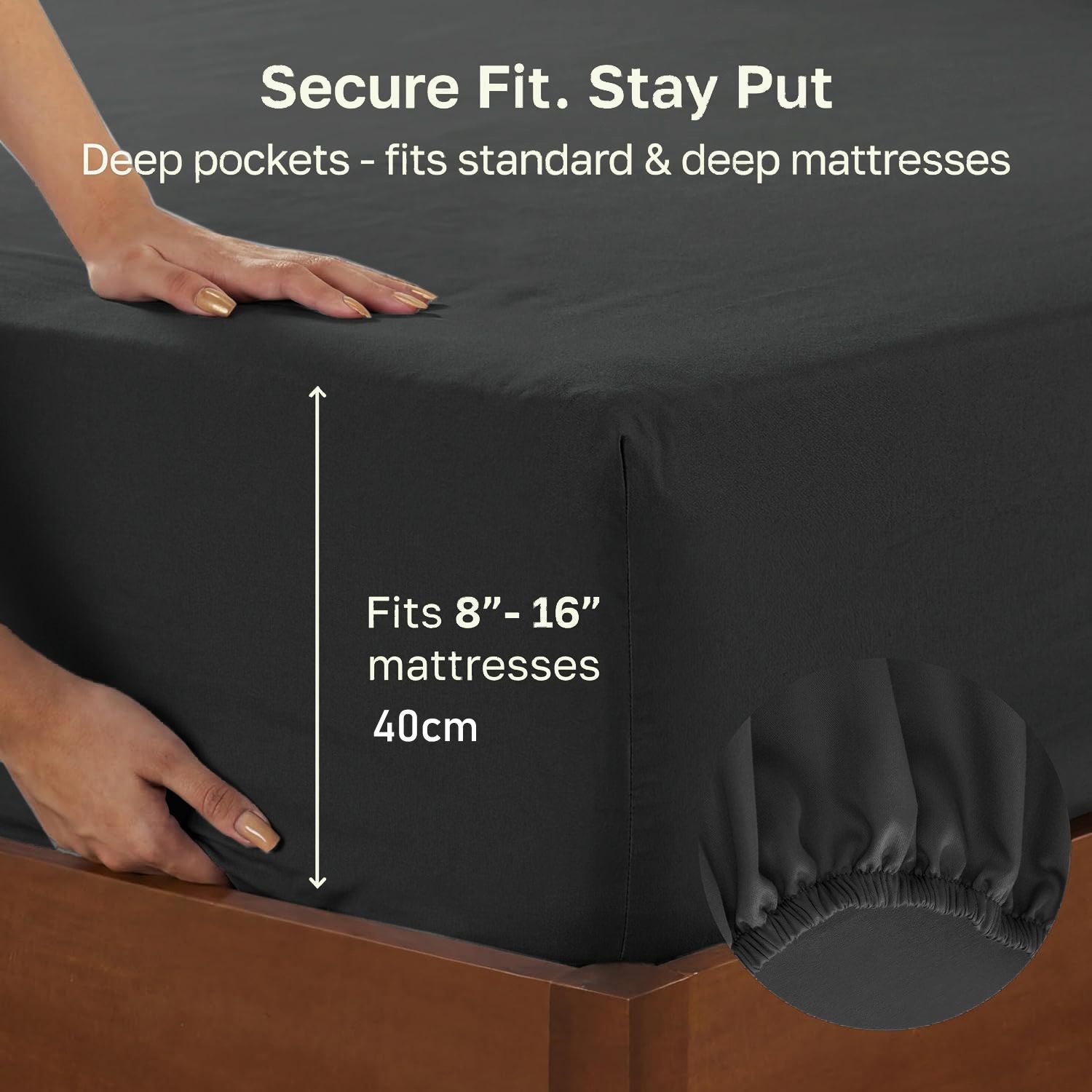 Hotel Quality Fitted sheets - 2 Piece Fitted sheets  -Breathable Bedding - Wrinkle, Fade, Stain Resistant- 26inch/40cm Deep Pocket Fitted Bed Sheet-Wrinkle and Fade Resistant,(Black,Super King)