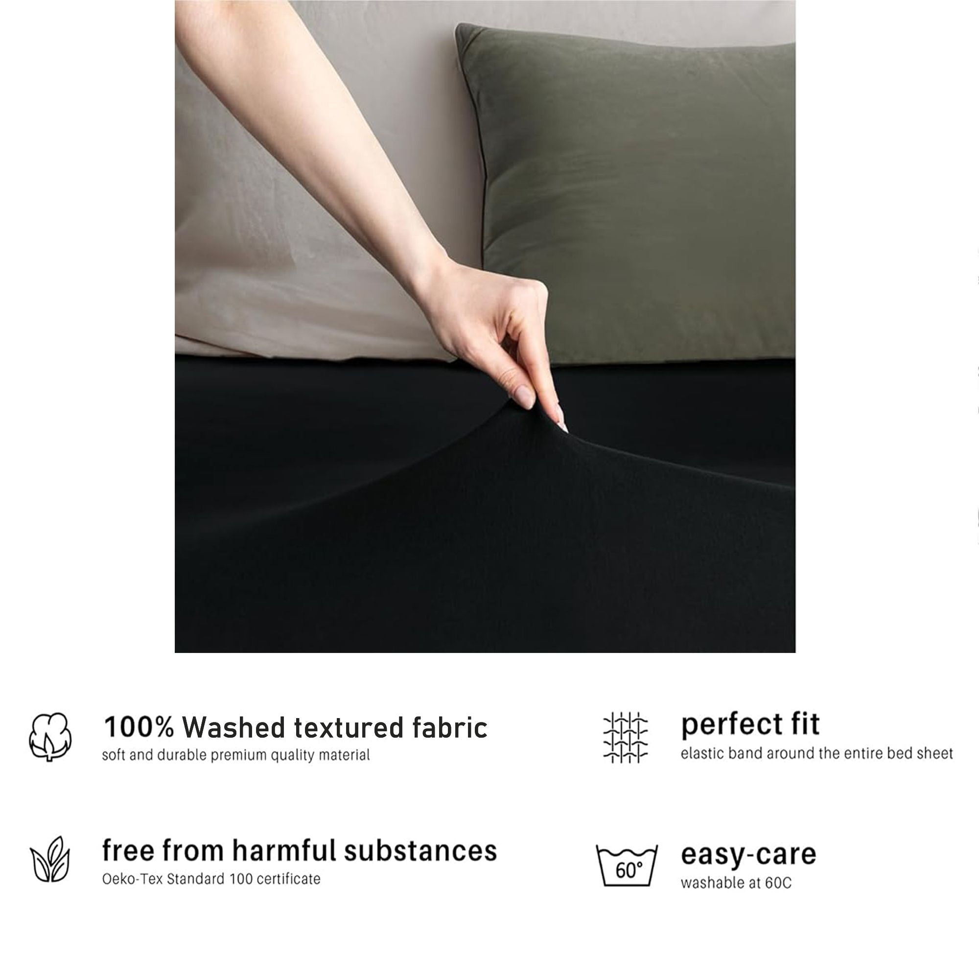 Hotel Quality Fitted sheets - 2 Piece Fitted sheets  -Breathable Bedding - Wrinkle, Fade, Stain Resistant- 26inch/40cm Deep Pocket Fitted Bed Sheet-Wrinkle and Fade Resistant,(Black,Super King)