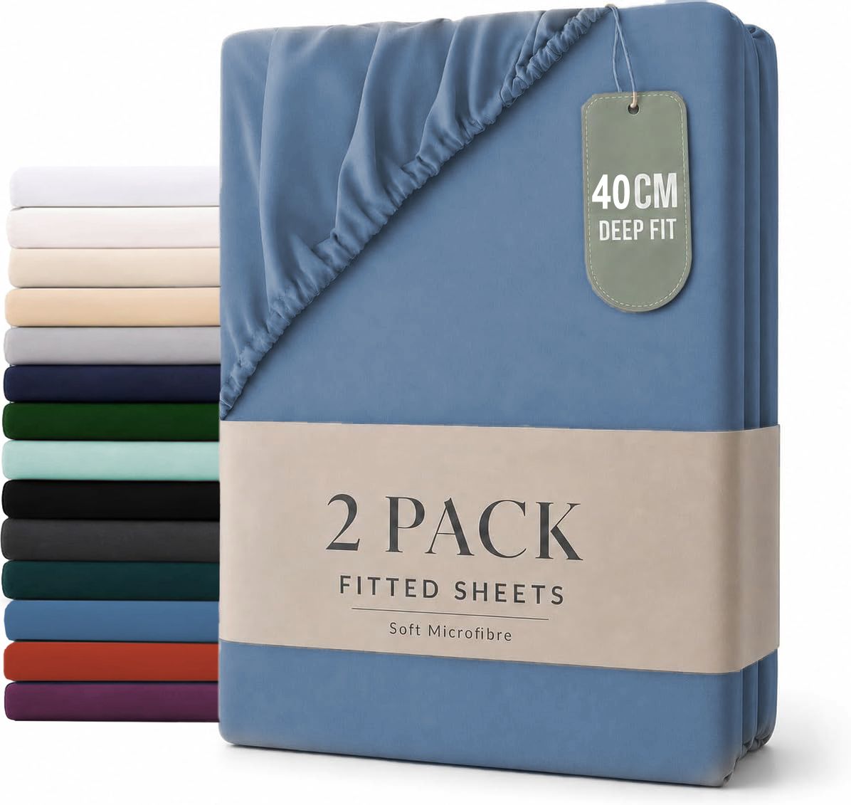 Hotel Quality Fitted sheets - 2 Piece Fitted sheets  -Breathable Bedding - Wrinkle, Fade, Stain Resistant- 26inch/40cm Deep Pocket Fitted Bed Sheet-Wrinkle and Fade Resistant,(Ocean,Super King)