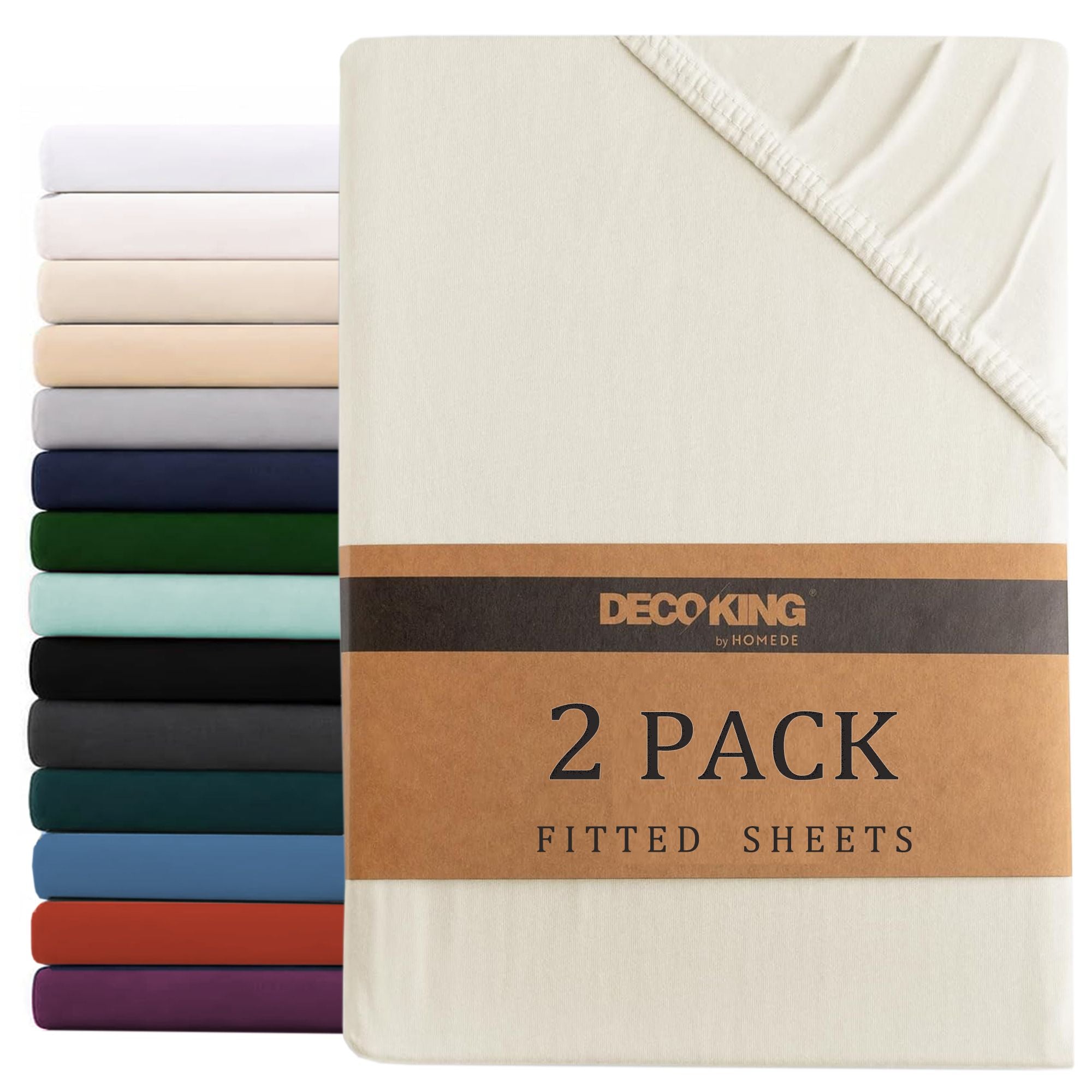 Hotel Quality Fitted sheets - 2 Piece Fitted sheets  -Breathable Bedding - Wrinkle, Fade, Stain Resistant- 26inch/40cm Deep Pocket Fitted Bed Sheet-Wrinkle and Fade Resistant,(Cream White,Super King)