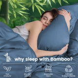 Hotel Breathable Bamboo Fitted Sheet & Pillowcase-3 Piece-Ultra Soft 2000TC Breathable Fitted Bed Sheets Set with 37 Centimetre Deep Pocket-Cooling Sheets for Hot Sleepers(Navy,Double)