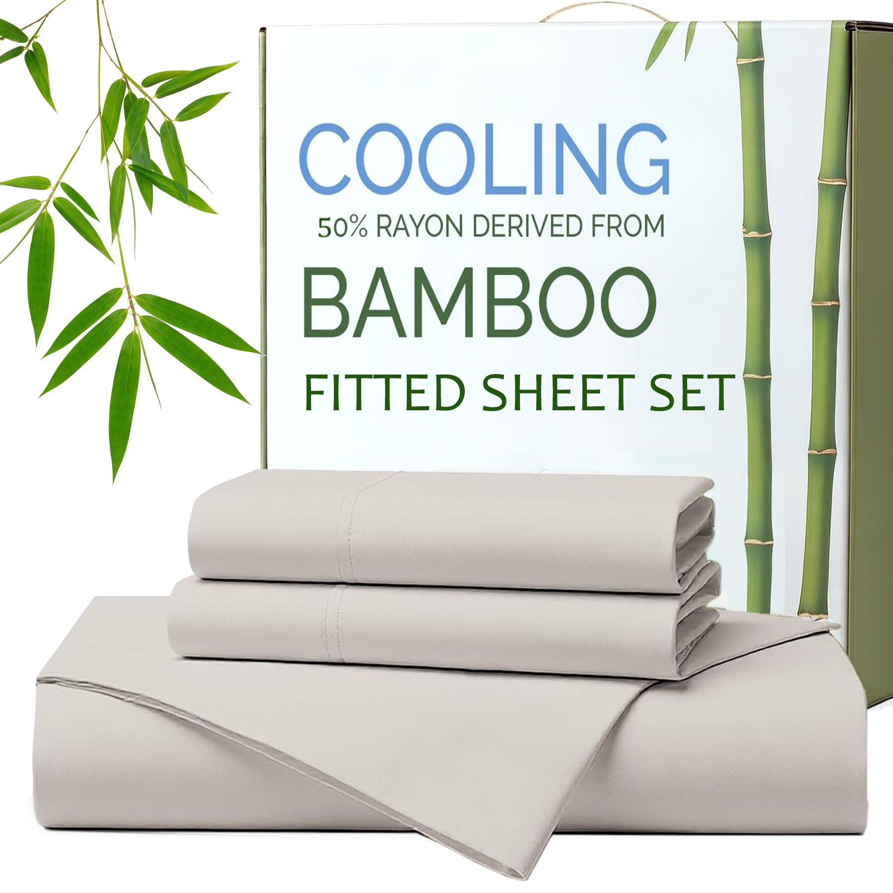 Hotel Breathable Bamboo Fitted Sheet & Pillowcase-3 Piece-Ultra Soft 2000TC Breathable Fitted Bed Sheets Set with 37 Centimetre Deep Pocket-Cooling Sheets for Hot Sleepers(Silver-gray,Double)