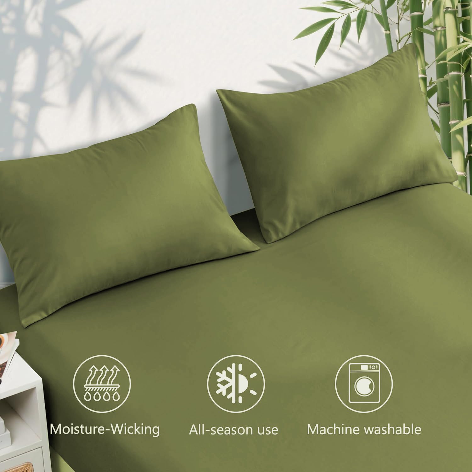 4 Piece Ultra Soft Bamboo Breathable Sheet Set -Hotel 2000TC Breathable Bed Sheets Set with 37 Centimetre Deep Pocket-Breathable Sheets for Hot Sleepers(Olive green,Double)