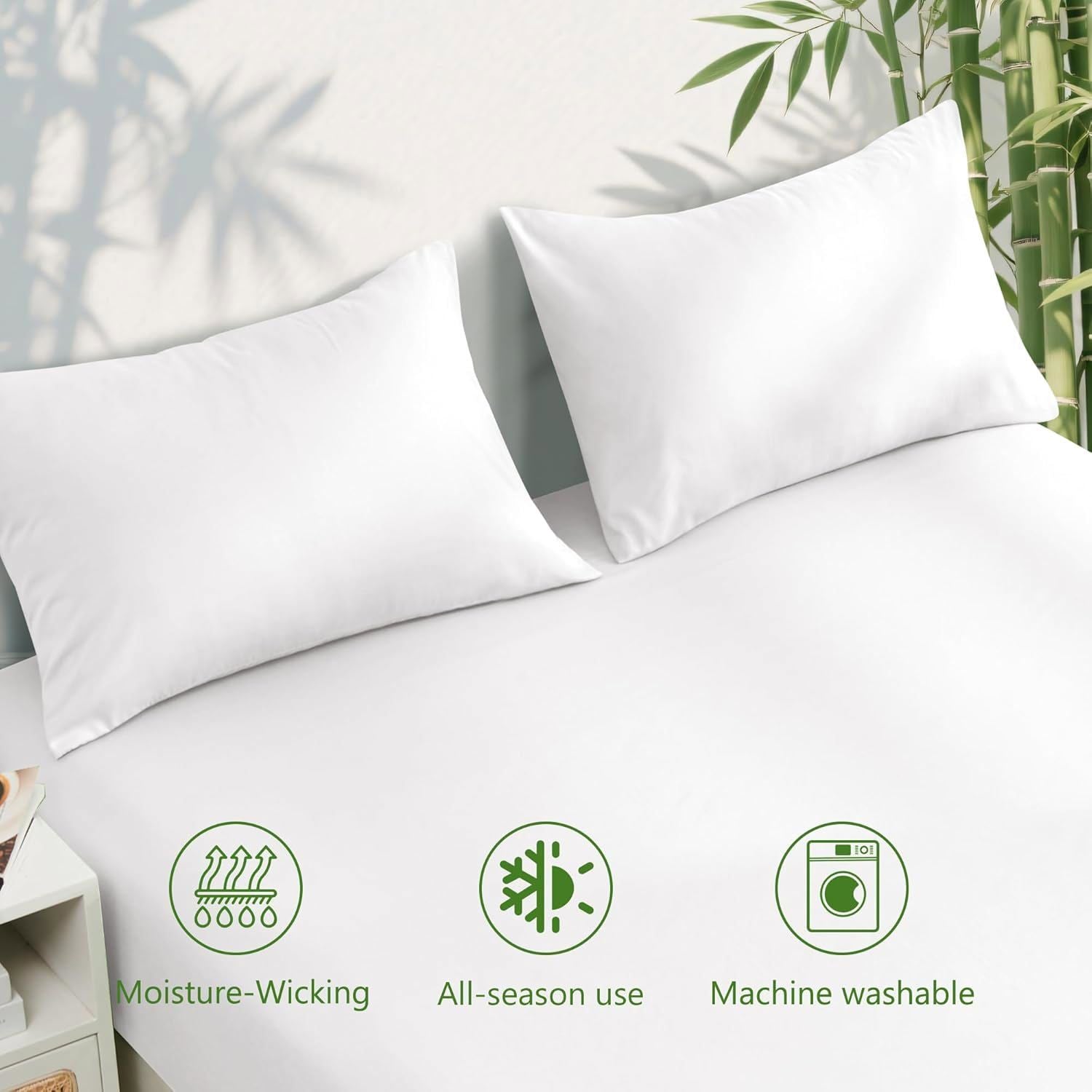 4 Piece Ultra Soft Bamboo Breathable Sheet Set -Hotel 2000TC Breathable Bed Sheets Set with 37 Centimetre Deep Pocket-Breathable Sheets for Hot Sleepers(White,Double)