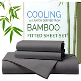 Hotel Breathable Bamboo Fitted Sheet & Pillowcase-3 Piece-Ultra Soft 2000TC Breathable Fitted Bed Sheets Set with 37 Centimetre Deep Pocket-Cooling Sheets for Hot Sleepers(Grey,King)