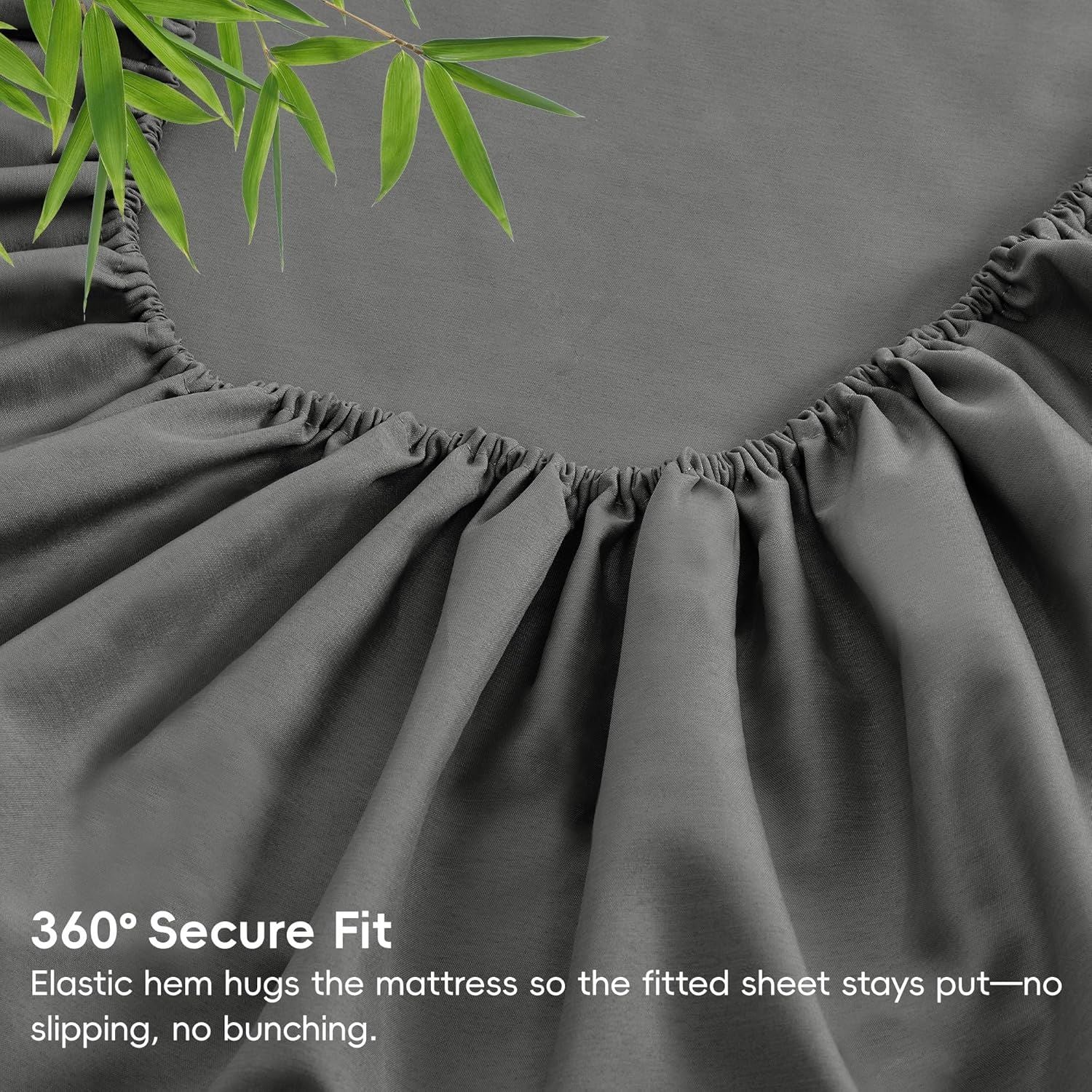 Hotel Breathable Bamboo Fitted Sheet & Pillowcase-3 Piece-Ultra Soft 2000TC Breathable Fitted Bed Sheets Set with 37 Centimetre Deep Pocket-Cooling Sheets for Hot Sleepers(Grey,King)
